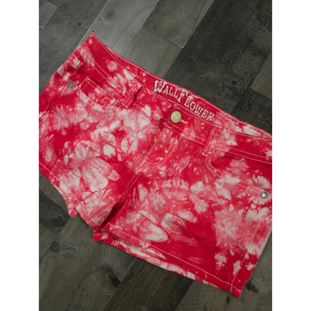 WallFlower Red White Tie Dye Denim Shorts Size 13 Junior Stretch Festival Summer